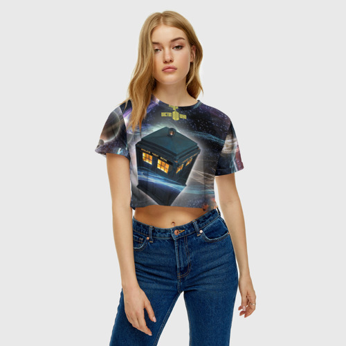 Женская футболка Crop-top 3D Тардис, цвет 3D печать - фото 3