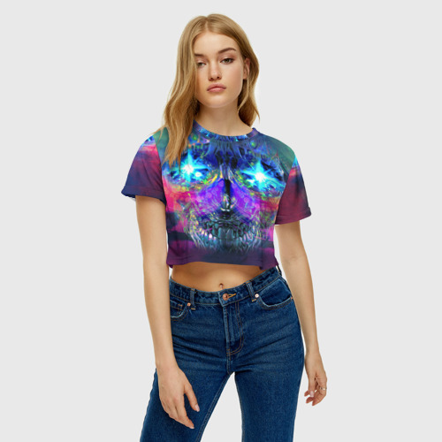 Женская футболка Crop-top 3D Череп, цвет 3D печать - фото 3