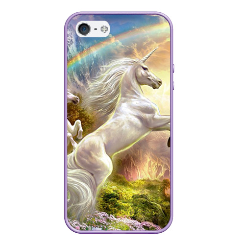 Чехол для iPhone 5/5S матовый Единороги, цвет светло-сиреневый