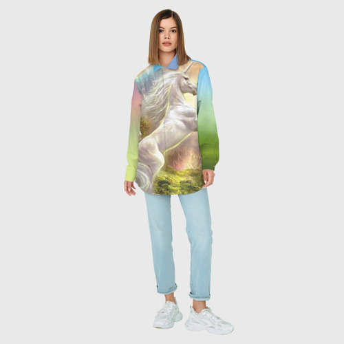 Женская рубашка oversize 3D с принтом Единороги, вид сбоку #3
