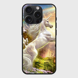Чехол силиконовый для Apple iPhone 15 Pro матовый Единороги