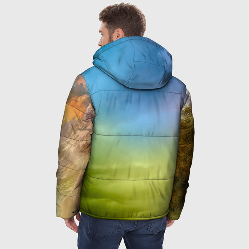 Мужская зимняя куртка 3D с принтом Единороги, вид сзади #2