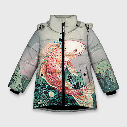 Зимняя куртка для девочек 3D Рыба, цвет черный