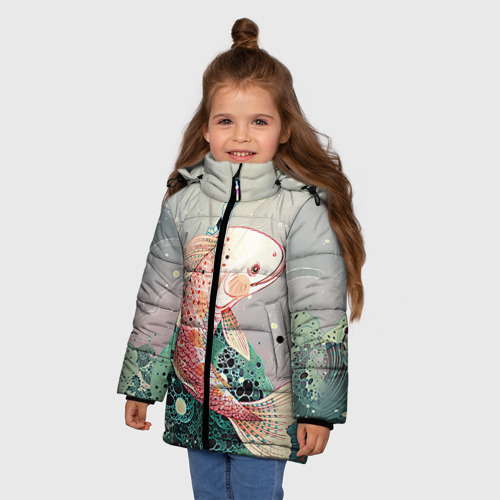 Зимняя куртка для девочек 3D Рыба, цвет черный - фото 3