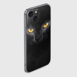 Чехол для iPhone 15 силиконовый с защитой камеры Черная кошка - фото 2