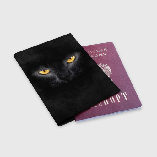 Обложка для паспорта матовая кожа Черная кошка, цвет черный - фото 3