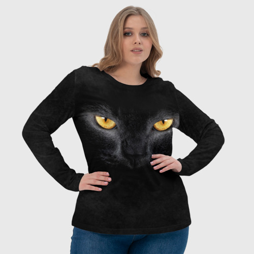 Женский лонгслив 3D Черная кошка, цвет 3D печать - фото 6