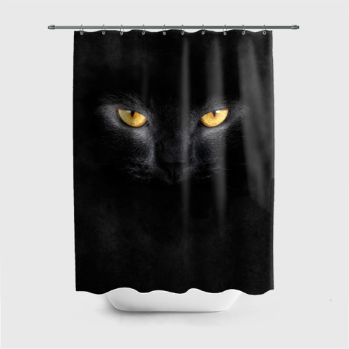 Штора 3D для ванной Черная кошка Фото 01 Штора 3D для ванной Черная кошка Фото 01