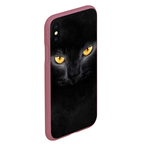 Чехол для iPhone XS Max матовый Черная кошка, цвет малиновый - фото 3