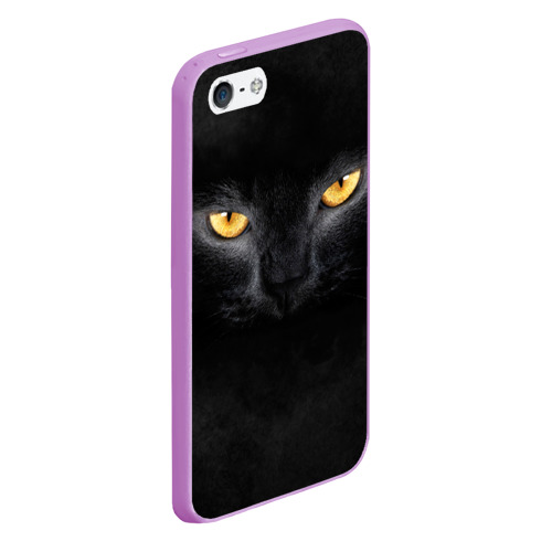 Чехол для iPhone 5/5S матовый Черная кошка, цвет сиреневый - фото 3
