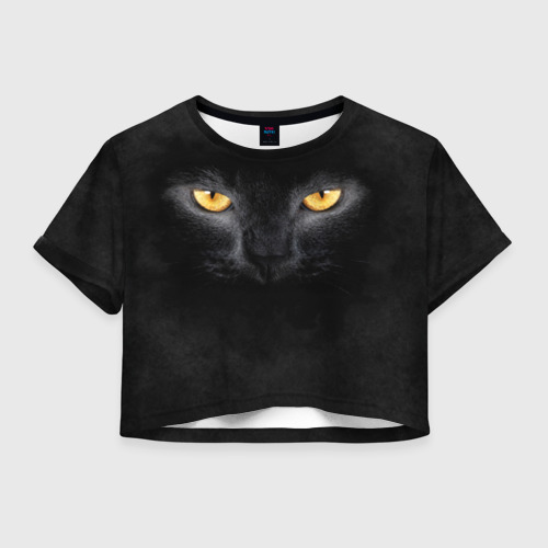 Женская футболка Crop-top 3D Черная кошка Фото 01 Женская футболка Crop-top 3D Черная кошка Фото 01