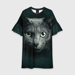 Детское платье 3D Серый кот