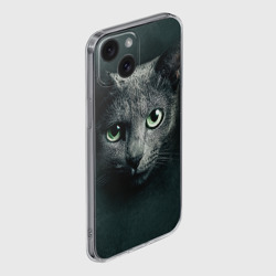 Чехол для iPhone 15 силиконовый с защитой камеры Серый кот - фото 2