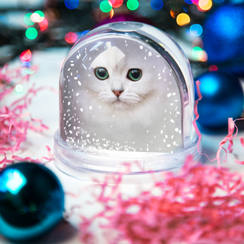 Игрушка Снежный шар Белый котик - фото 3