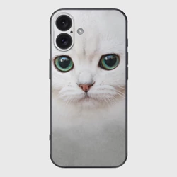 Чехол для iPhone 16 силиконовый с защитой камеры Белый котик