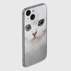 Чехол для iPhone 15 силиконовый с защитой камеры Белый котик - фото 2