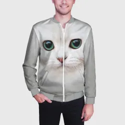 Мужской бомбер 3D Белый котик - фото 2