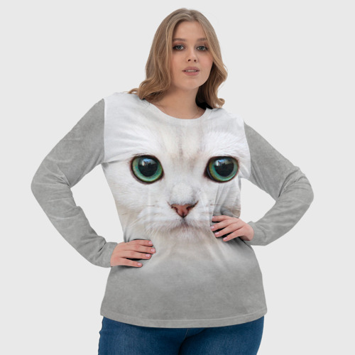 Женский лонгслив 3D с принтом Белый котик, фото #4