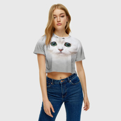 Женская футболка Crop-top 3D Белый котик - фото 2