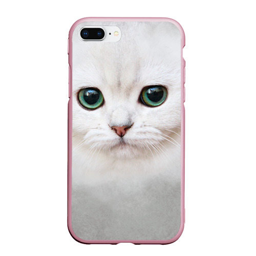 Чехол для iPhone 7Plus/8 Plus матовый Белый котик, цвет розовый