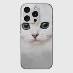 Чехол для iPhone 15 Pro Max силиконовый с защитой камеры Белый котик