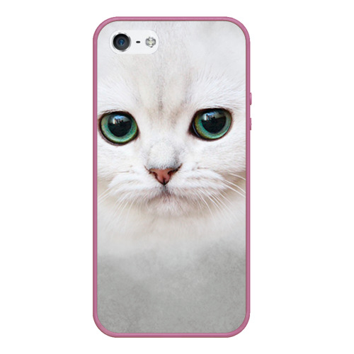 Чехол для iPhone 5/5S матовый Белый котик, цвет розовый