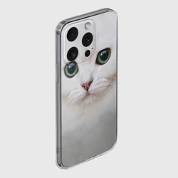 Чехол для iPhone 15 Pro силиконовый с защитой камеры Белый котик - фото 2