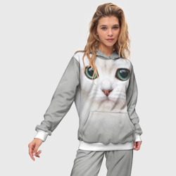 Женский костюм с толстовкой 3D Белый котик - фото 2