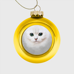 Стеклянный ёлочный шар Белый котик