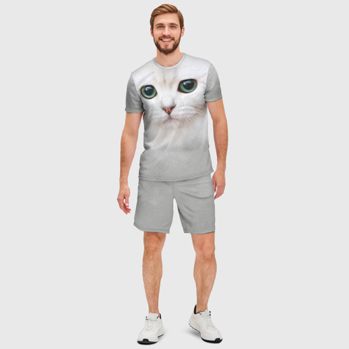 Мужской костюм с шортами 3D Белый котик, цвет 3D печать - фото 3