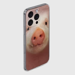 Чехол для iPhone 16 Pro Max силиконовый с защитой камеры Хрюшка мордашка крупный пятак - фото 2