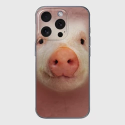 Чехол для iPhone 15 Pro силиконовый с защитой камеры Хрюшка мордашка крупный пятак