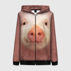 Женская толстовка 3D на молнии Хрюшка мордашка крупный пятак