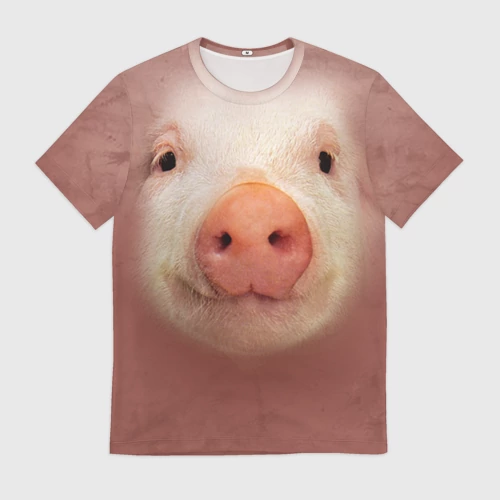 Мужская футболка 3D с принтом Хрюшка мордашка крупный пятак, вид спереди #2