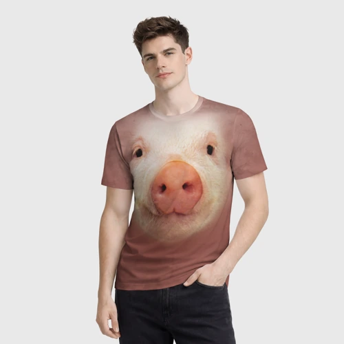 Мужская футболка 3D с принтом Хрюшка мордашка крупный пятак, фото на моделе #1