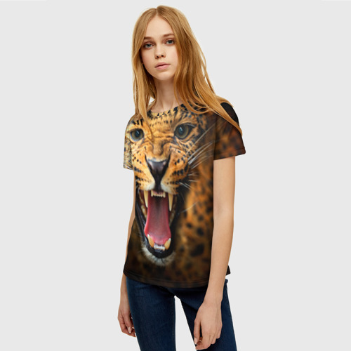 Женская футболка 3D Леопард, цвет 3D печать - фото 3