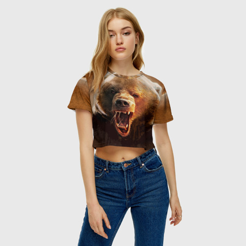 Женская футболка Crop-top 3D Медведь, цвет 3D печать - фото 4