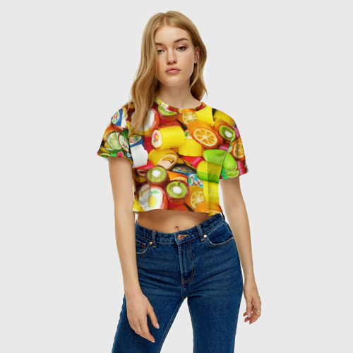 Женская футболка Crop-top 3D Леденцы, цвет 3D печать - фото 3