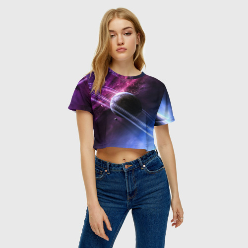 Женская футболка Crop-top 3D Космос, цвет 3D печать - фото 3