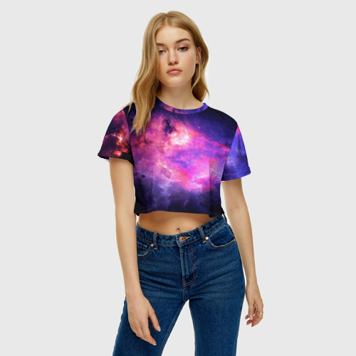 Женская футболка Crop-top 3D Космос, цвет 3D печать - фото 3