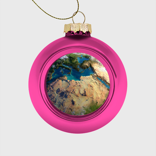 Стеклянный ёлочный шар Земля, цвет розовый