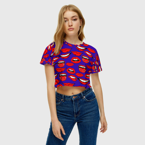 Женская футболка Crop-top 3D Губы, цвет 3D печать - фото 3