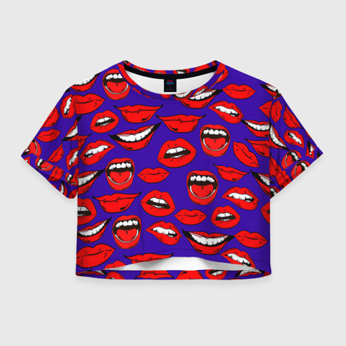 Женская футболка Crop-top 3D Губы Фото 01 Женская футболка Crop-top 3D Губы Фото 01