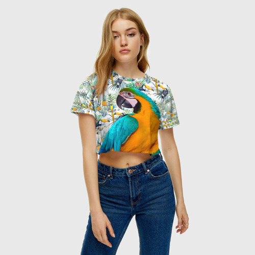 Женская футболка Crop-top 3D Попугаи, цвет 3D печать - фото 3