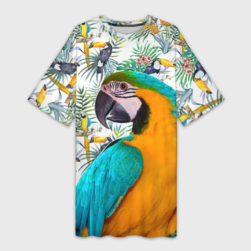 Платье-футболка 3D Попугаи, цвет 3D печать