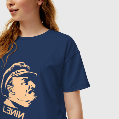 Женская футболка хлопок Oversize Lenin Vladimir, цвет темно-синий - фото 3