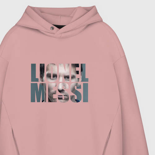 Мужское худи Oversize хлопок Lionel Messi face, цвет пыльно-розовый - фото 4