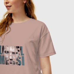 Женская футболка хлопок Oversize Lionel Messi face - фото 2