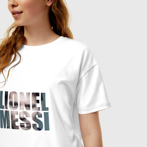 Женская футболка хлопок Oversize Lionel Messi face, цвет белый - фото 3