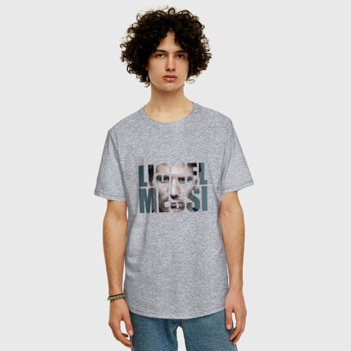 Мужская футболка хлопок Oversize с принтом Lionel Messi face, фото на моделе #1